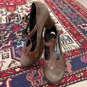 Audley London green grey t strap heels 38-39